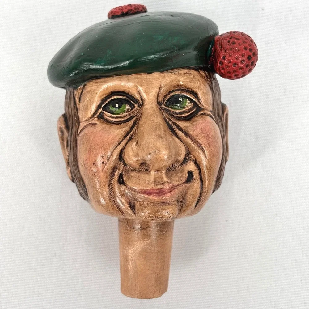 Vintage Ceramic Hand Painted Bottle Stopper Set of 2 Golfer Ship Captain 3.5 in